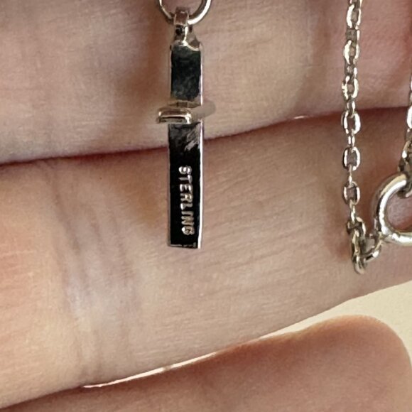 VTG Solid Sterling Silver 925 Cross Cable Link Pendant Necklace Size 15'' Length - Picture 6 of 11